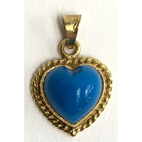 33 - A 14ct gold and turquoise pendant in the form of a heart, 1.5cmW, approx. 2.6g