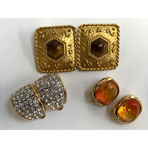 34 - A pair of vintage designer Rima Amiss tigers eye clip on earrings; together with a pair of Nina Ricc... 