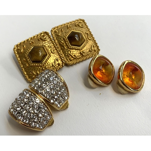 34 - A pair of vintage designer Rima Amiss tigers eye clip on earrings; together with a pair of Nina Ricc... 