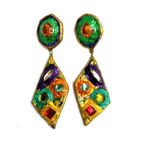 12 - A pair of papier mache earrings by artist Julie Arkell, each signed on reverse, 10cmL