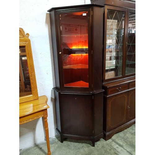 Stag Dark Wood Corner Display Cabinet With Cupboard Glass Shelves