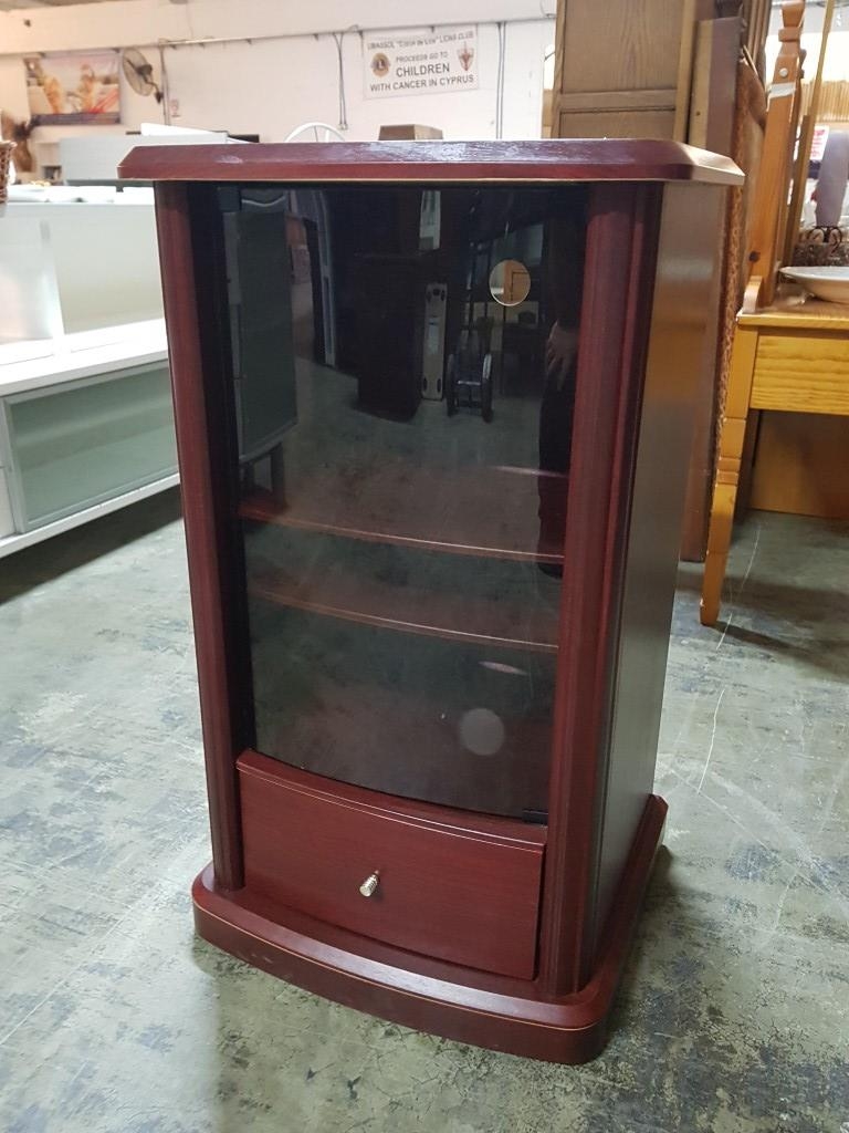 Dark Wood Colour Hi Fi Cabinet With Glass Door Cd Shelf