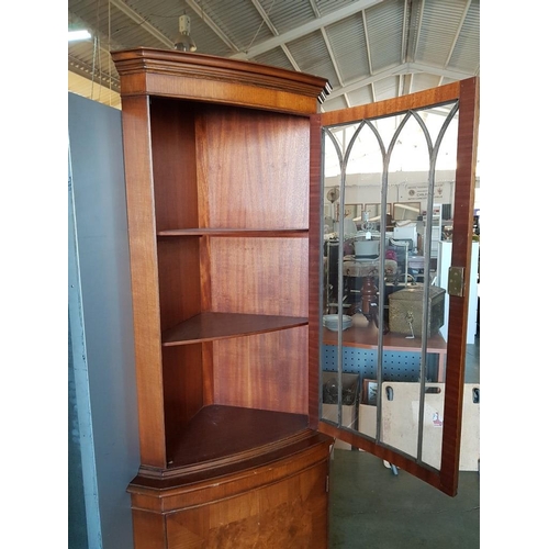 Dark Wood Corner Display Cabinet With Multipaned Glazed Door And 2