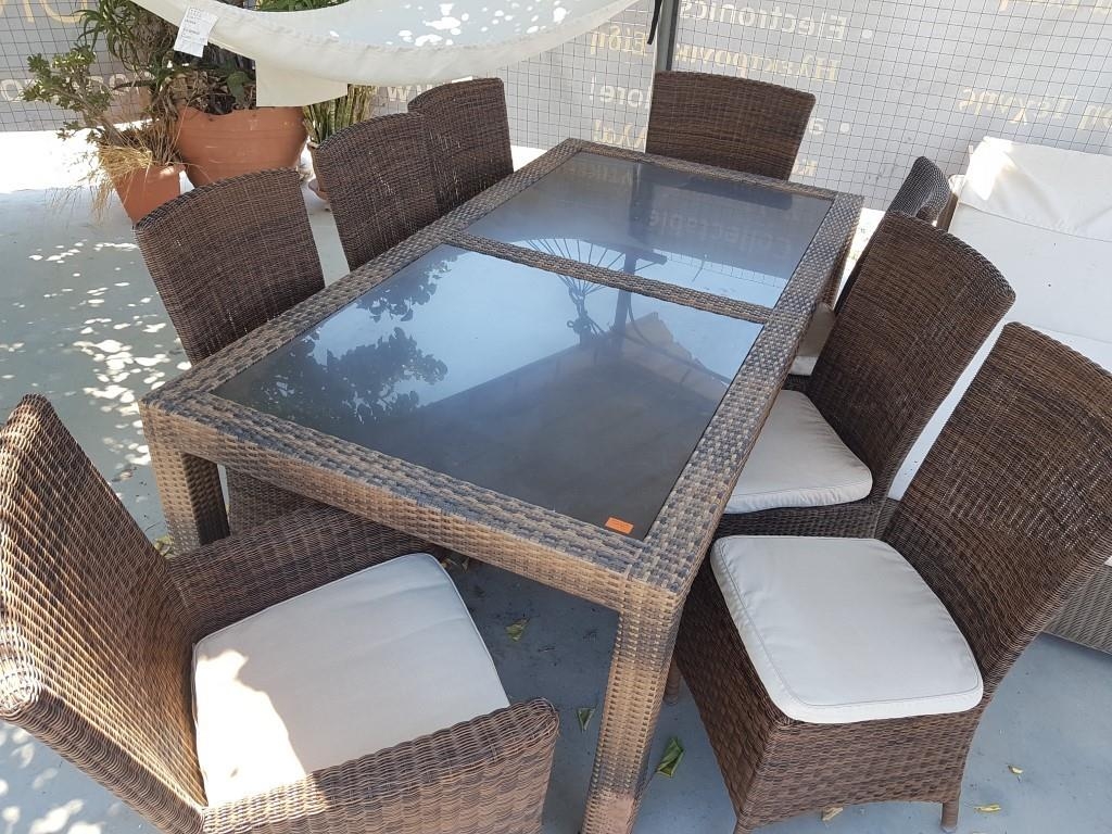 Rectangular Rattan Garden Table with 2 x Inset Black Glass ...