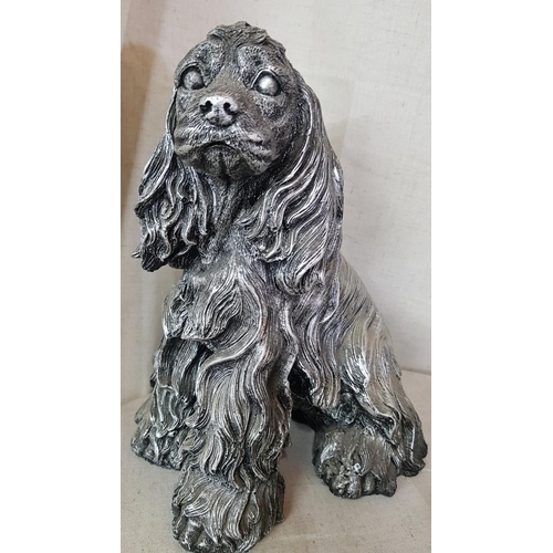 35 - Silver Colour Dog Figurines (x2), (H:30cm & H:23cm)