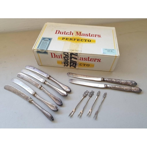 36 - Vintage Butter Knives with Sterling Silver Handles (5+2) Together with 4 x .925 Silver Apostle Forks... 