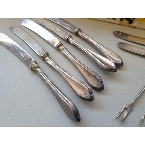 36 - Vintage Butter Knives with Sterling Silver Handles (5+2) Together with 4 x .925 Silver Apostle Forks... 