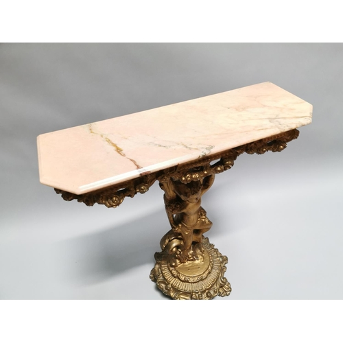 2 - Decorative  giltwood console table with marble top { 80cm H X 75cm W X 26cm D }.