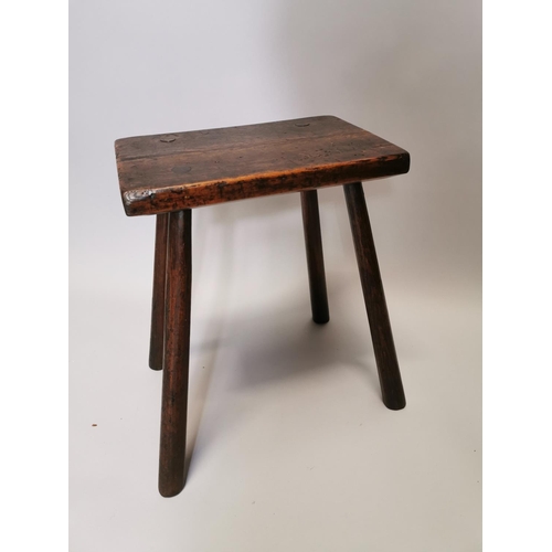 27 - 18th. C. elm stool. { 44cm H X 39cm W X 30cm D }.