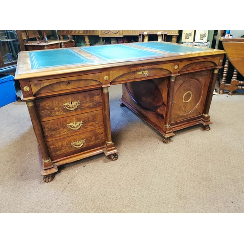 47 - 19th. C. mahogany partner's desk, the top with three inset tooled leather panels above the centre fr... 