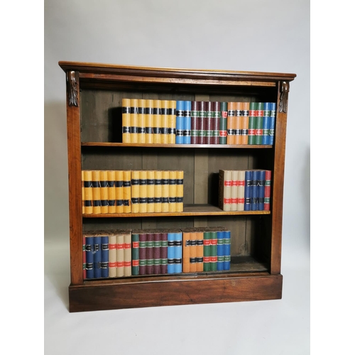 55 - Mahogany open floor bookcase { books not included } { 122cm H X 116cm W X 30cm D }.