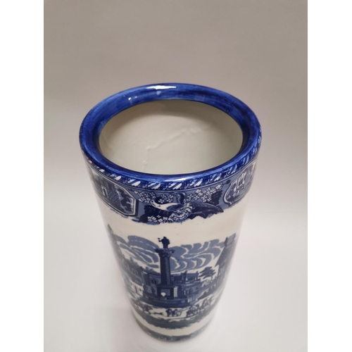 8 - Blue and white ceramic stick stand { 44cm H X 20cm Dia }.