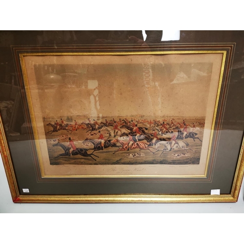 36 - Pair of coloured Hunting Prints mounted in gilt frames - Duorn Hunt. { 58 cm H X 79cm W }.
