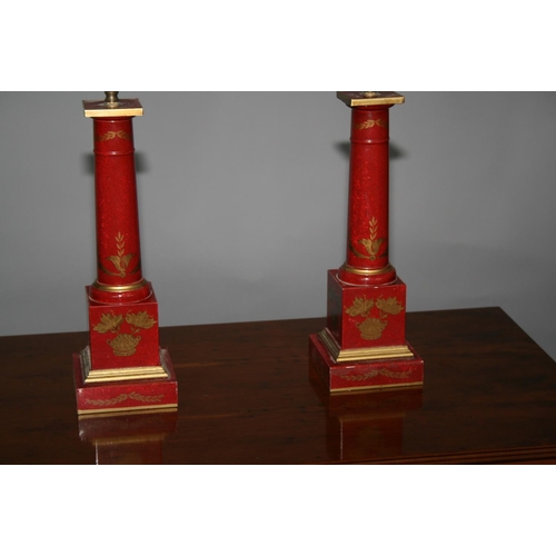 16 - Pair of Japanned occasional lamps of tapering column form 13 W x 45 H x 13 D