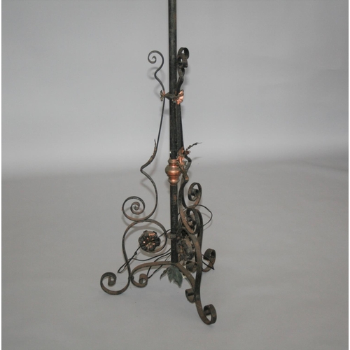 19 - Wrought iron and copper telescopic lamp with lantern top 40 W x 90 H