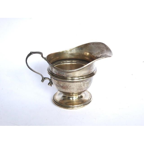 2 - Plain U shape silver milk jug with reeded girdle design on pedestal base. Birmingham 1914 by Spurrie... 