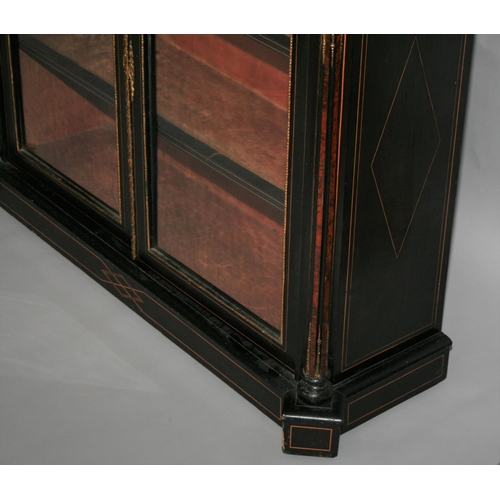 22 - Victorian two door side cabinet mainly ebonised with amboyna inlay throughout and ormolu mounts (som... 