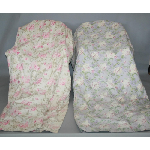 26 - Two pairs lined curtains with floral pattern (1st pair lilac colour & 2nd pair pink) 300 W x 260 H a... 