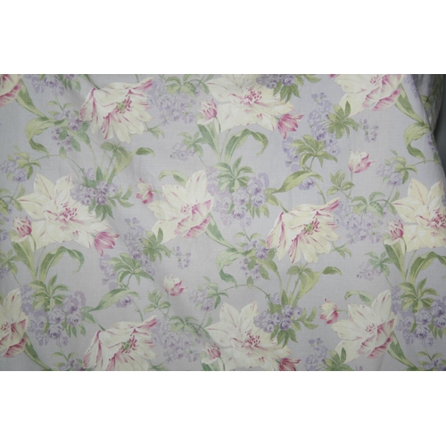 26 - Two pairs lined curtains with floral pattern (1st pair lilac colour & 2nd pair pink) 300 W x 260 H a... 