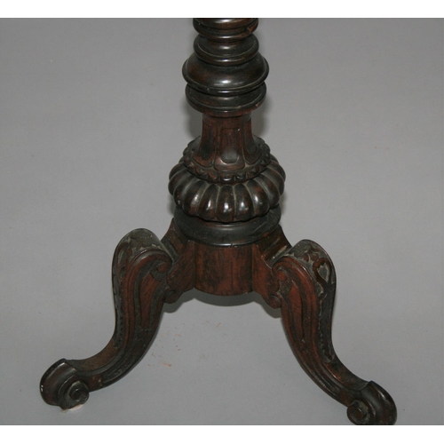 33 - 19th Century mahogany torchiere with circular top on tapering support 40 W x 84 H