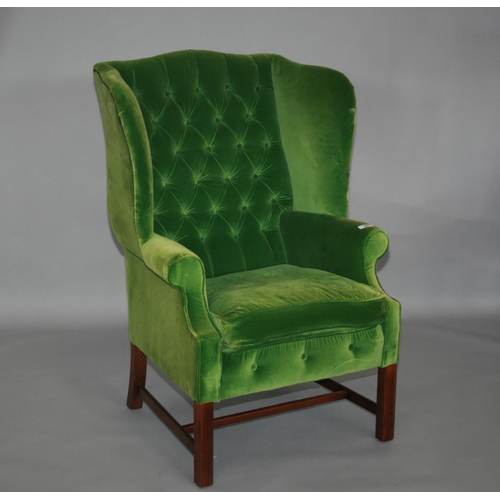 35 - Georgian style velvet upholstered chair with deep buttoned upholstery 80 W x 120 H x 80 D