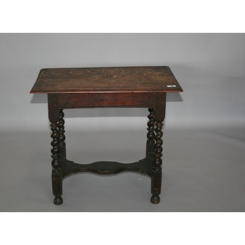 38 - 17th Century oak side table of rectangular form on barley twist supports 80 W x 70 H x 49 D
