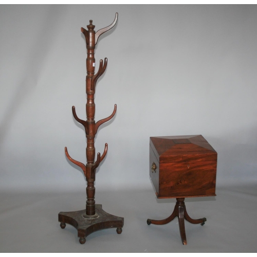 40 - Regency mahogany hat and coat stand (40W x 165H) and regency mahogany wine cooler, as found.