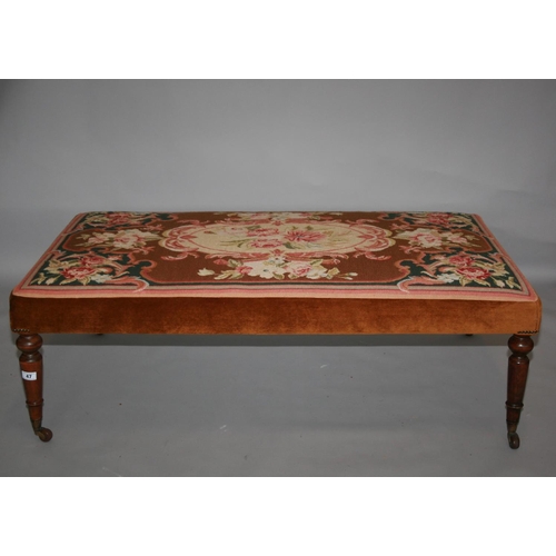 47 - Very fine Victorian mahogany framed stool with original tapestry upholstery 150 W x 50 H x 90 D