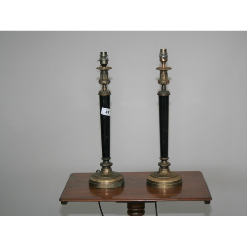 48 - Pair of quality brass and marble occasional lamps 14 W x 40 H