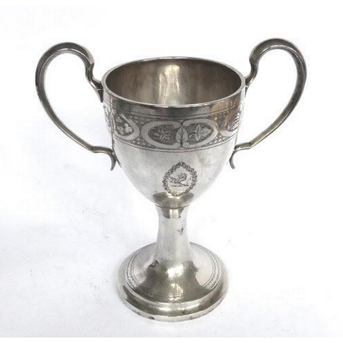9 - Georgian Irish silver two handle bright cut cup Height: 7 ¾. Weight: 13ozs. Dublin 1806 by Richard ... 