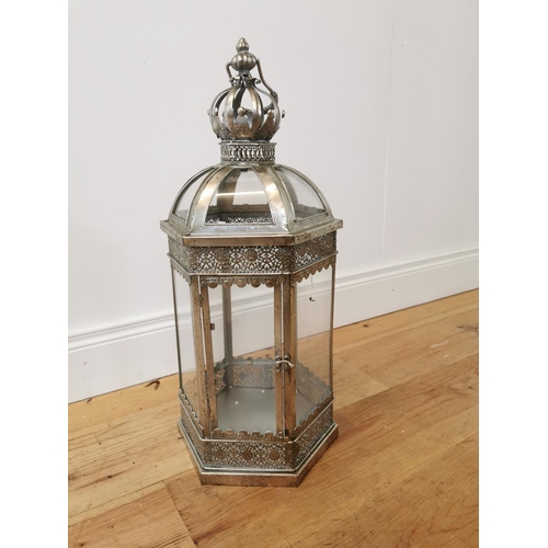 11 - Decorative metal and glass lantern {60 cm H x 26 cm Dia.}.