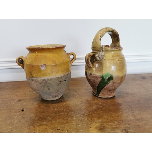 22 - Two rare 19th C. glazed terracotta Confit pots {18 cm H x 18 cm Dia and 20 cm H x 18 cm Dia.}.