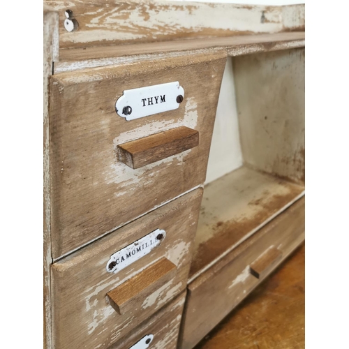 28 - Early 20th C. painted pine herb drawers {43 cm H x 67 cm W x 16 cm D}.