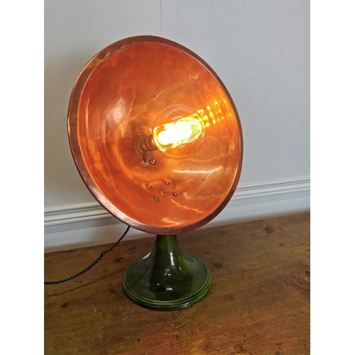 32 - Early 20th C. enamel and copper table lamp {50 cm H x 35 cm W x 22 cm D}.