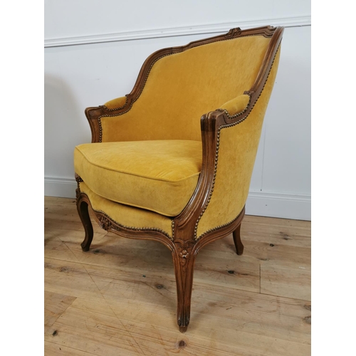 34 - Pair of good quality Edwardian walnut arm chairs with mustard velvet upholstery raised on cabriole l... 