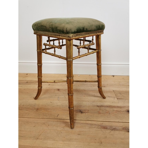 36 - Good quality 19th C. gilt wood stool with green velvet upholstery in the Oriental style {58 cm H x 4... 