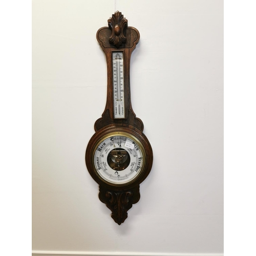 48 - Edwardian oak banjo barometer. {86 cm H x 27 cm W}.