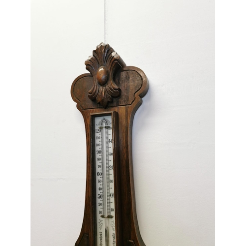48 - Edwardian oak banjo barometer. {86 cm H x 27 cm W}.
