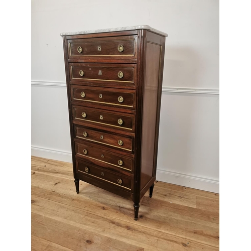 51 - Edwardian rosewood and mahogany tallboy with marble top and ormolou mounts raised on turned legs {14... 