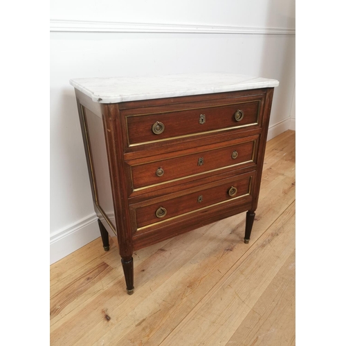 52 - Edwardian rosewood and mahogany chest of drawers  with marble top and ormolu mounts raised on turned... 