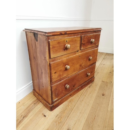 6 - 19th C. stripped pine chest of drawers with two short drawers over two long drawers {87 cm H x 96 cm... 