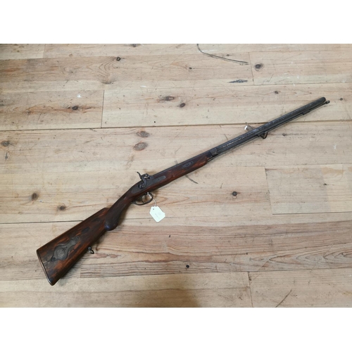 19th. C. percussion cap rifle with patch box and original ra... | Barnebys
