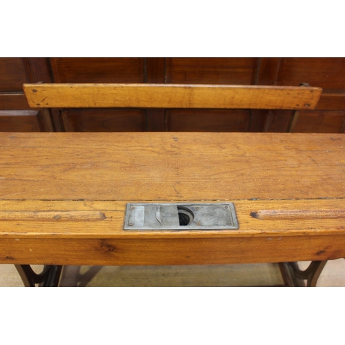 27 - Vintage cast iron and wooden school desk {79 cm H x 99 cm W x 80 cm D}.