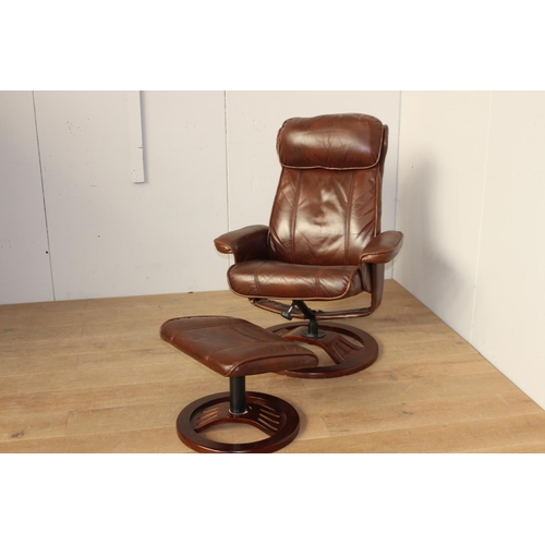 44 - Leather swivel armchair with matching footstool {Chair 103 cm H x 82 cm W x 48 cm D and Stool 38 cm ... 