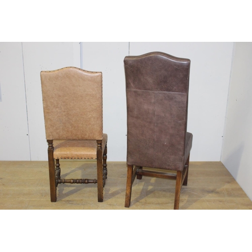 60 - Two leather upholstered side chairs {120 cm H x 50 cm W x 48 cm D and 110 cm H x 45 cm W x 42 cm D}.