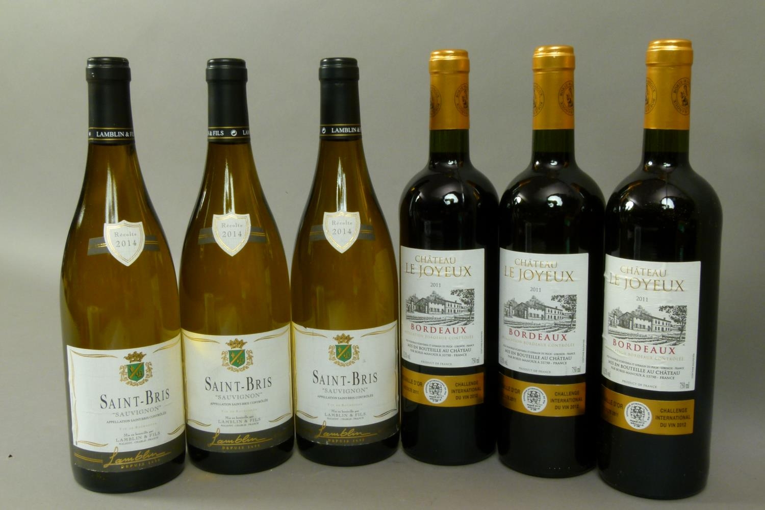 Chateau Le Joyeux 11 Cb 3 Bottles Labels Good Level Low Neck Saint Bris Sauvignon 14 Lam