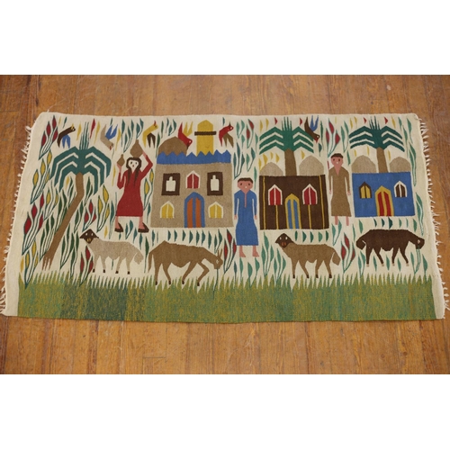 4 - A PICTORAL VINTAGE TRIBAL RUG the cream ground with figural decoration 167cm x 90cm