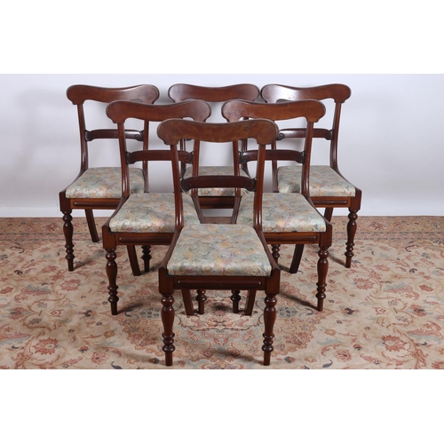 13 - A SET OF SIX 19TH CENTURY MAHOGANY DINING CHAIRS each with a curved top rail and splat with upholste... 