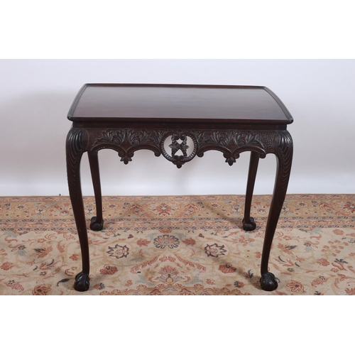 15 - A CHIPPENDALE DESIGN MAHOGANY SILVER TABLE of rectangular outline the dish top above a pierced carve... 
