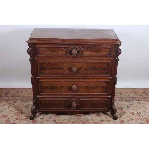 2 - A 19TH CENTURY BIEDERMEIER DESIGN MAHOGANY CHEST of serpentine outline the shaped top above four lon... 
